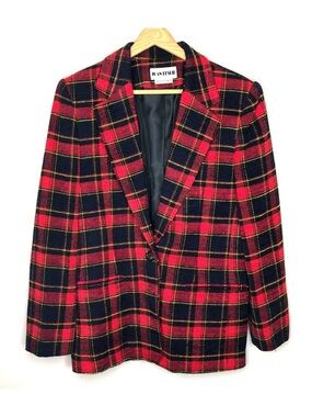 Vintage Joan Leslie Red Black Plaid Blazer Jacket